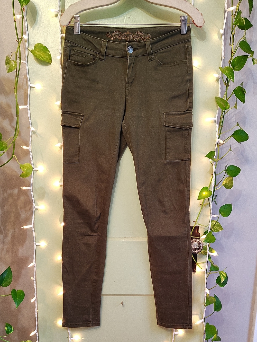 Women's Wax Jeans Olive 🫒  Green Skinny Leg Cargo Pants 3